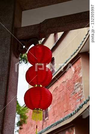 Close-up of the traditional Chinese lantern. Red lantern. Colorful lanterns. Festive decoration. Mid-autumn festival decoration,Chinese New Year decoration, for celebration. Festive background concept Close-up of the traditional Chinese lantern. Red lantern. Colorful lanterns. Festive decoration. Mid-autumn festival decoration,Chinese New Year decoration, for celebration. Festive background concept 132305997