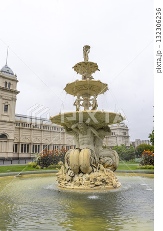 Melbourne, Australia - January 3, 2024 : The Carlton Gardens fountain at Royal Exhibition Building in Melbourne, Australia - January 3, 2024. 132306236