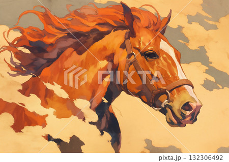 力強く風を切る馬のイラスト 力強く風を切る馬のイラスト 132306492