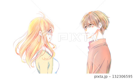 向かい合う男女　秋 132306595