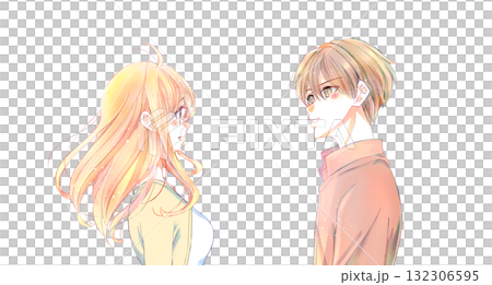 向かい合う男女　秋 132306595