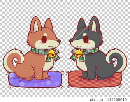 座布団と柴犬・二匹 座布団と柴犬・二匹 132306619