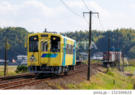 複線非電化区間を走行する平成筑豊鉄道400型「菜の花号」 132306628
