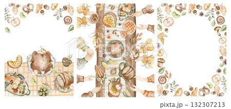 Thanksgiving Greeting Card Template Watercolor Illustration Thanksgiving Greeting Card Template Watercolor Illustration 132307213