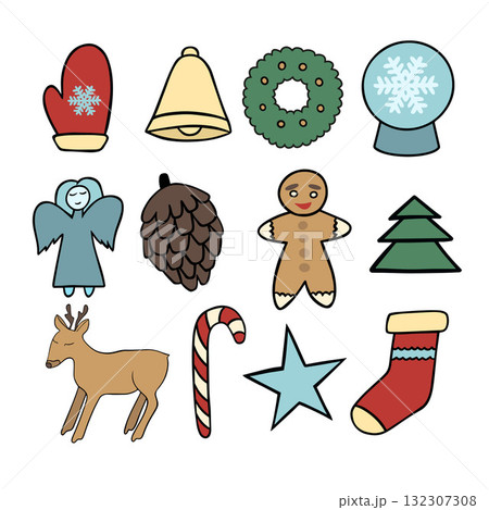 Vector isolated illustration of Christmas set. Vector isolated illustration of Christmas set. 132307308