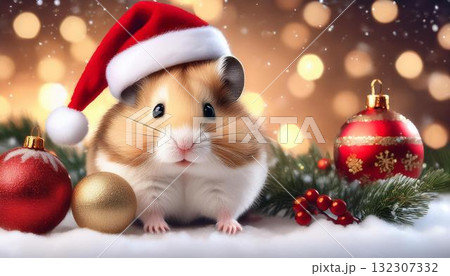 ハムスターとクリスマスとコピースペース ハムスターとクリスマスとコピースペース 132307332