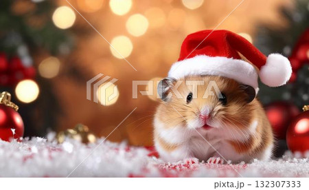 ハムスターとクリスマスとコピースペース ハムスターとクリスマスとコピースペース 132307333