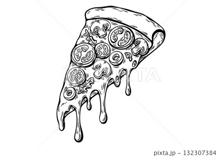 Pizza slice black and white line art for coloring or menu design Pizza slice black and white line art for coloring or menu design 132307384