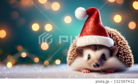 ハリネズミとクリスマスとコピースペース ハリネズミとクリスマスとコピースペース 132307412