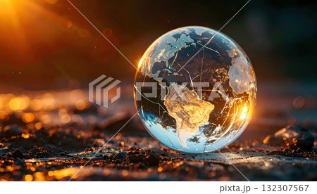 《AI画像》ひび割れたガラスの地球儀 《AI画像》ひび割れたガラスの地球儀 132307567