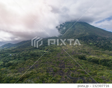 Volcano peak with clouds covered 132307716