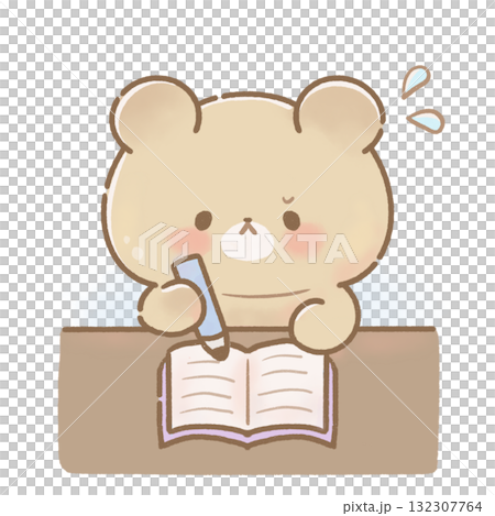 一幅關於學習障礙熊的插圖 / 一個可愛的角色正在流汗並集中註意力 一幅關於學習障礙熊的插圖 / 一個可愛的角色正在流汗並集中註意力 132307764