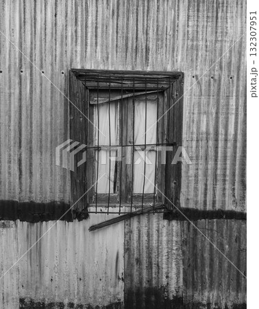 Picturesque typical construction in the town of Puerto Piramides, Peninsula Valdes, Chubut Province, Patagonia, Argentina. 132307951
