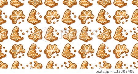 Seamless Gingerbread Bell Cookie Pattern 132308409