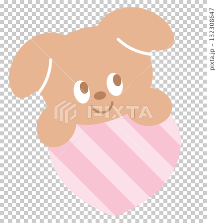 Cute illustration of puppy and pink stripe heart for decoration, print, label, sticker, animal, pet shop, vet, adopt and rescue animals, dog cartoon, pet lover, patches, brooch, name tag, sticker 132308647
