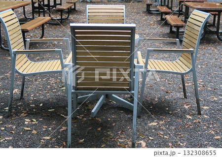 公園のベンチとテーブルのある風景 132308655