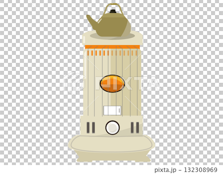 油爐和爐子上的水壺.向量說明 132308969