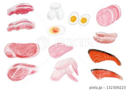 食材イラスト(肉,魚,卵) 132309223