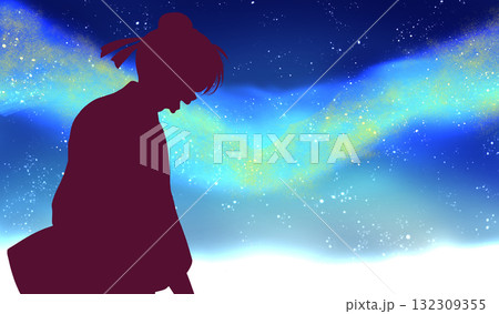 彦星イメージ　星空　天の川　余白　シルエット 132309355