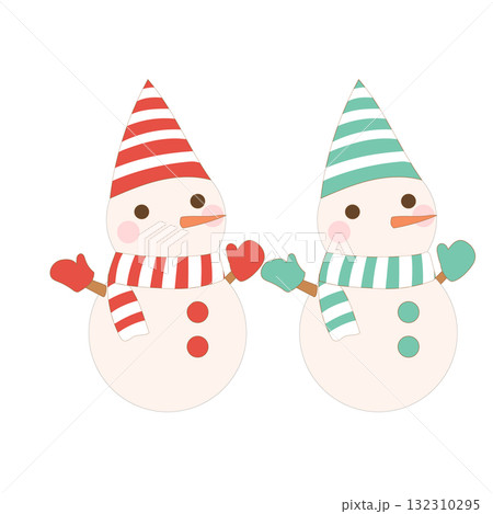 帽子とマフラーの雪だるまのイラスト 帽子とマフラーの雪だるまのイラスト 132310295