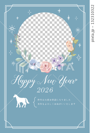 2026 匹馬年新年賀卡 馬的輪廓和花卉圖案 2026 匹馬年新年賀卡 馬的輪廓和花卉圖案 132310322