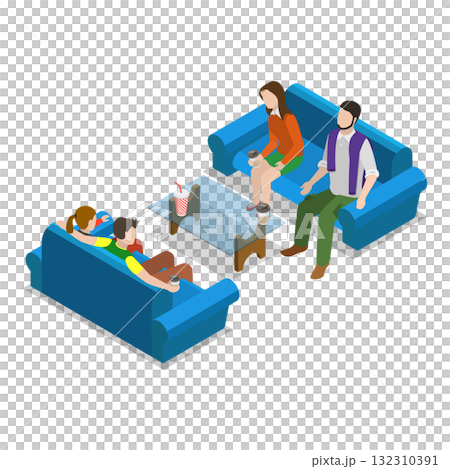 3D Isometric Flat Illustration of Students Weekend Spare Time. Item 3 3D Isometric Flat Illustration of Students Weekend Spare Time. Item 3 132310391