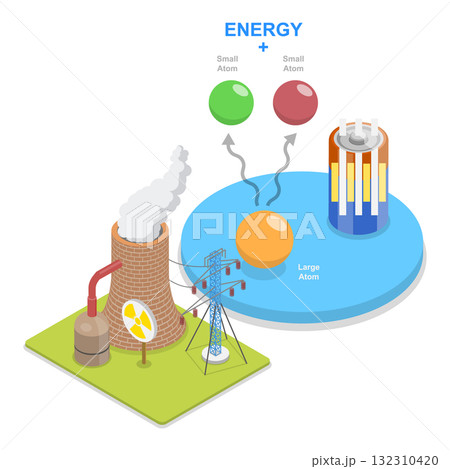 3D Isometric Flat  Illustration of Nuclear Energy Diagram. Item 1 132310420