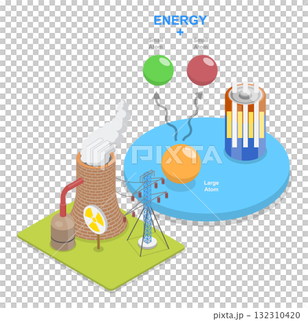3D Isometric Flat  Illustration of Nuclear Energy Diagram. Item 1 132310420