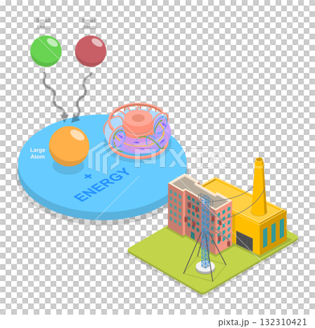 3D Isometric Flat  Illustration of Nuclear Energy Diagram. Item 2 132310421