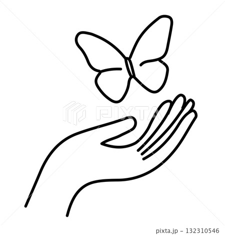 Elegant butterfly wellness illustration symbolizing harmony, mindfulness, and natural beauty for spa branding, self-care themes, relaxation designs, holistic lifestyle concepts. Vector illustration 132310546