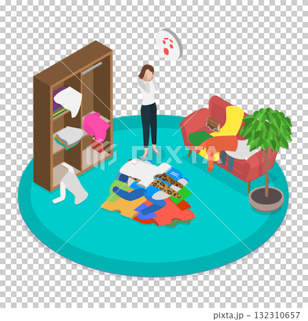 3D Isometric Flat  Illustration of Decluttering. Item 2 132310657