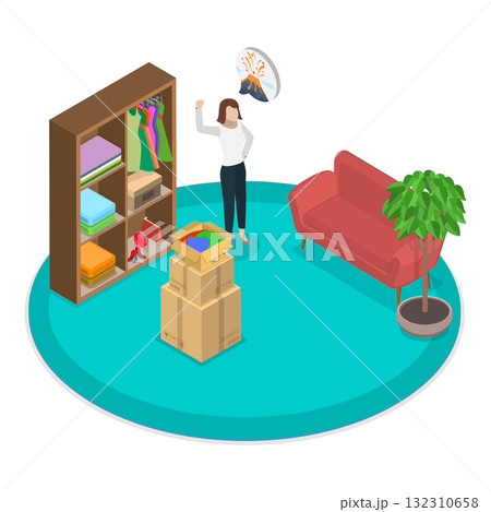 3D Isometric Flat Illustration of Decluttering. Item 1 3D Isometric Flat Illustration of Decluttering. Item 1 132310658