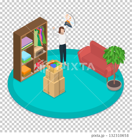 3D Isometric Flat Illustration of Decluttering. Item 1 3D Isometric Flat Illustration of Decluttering. Item 1 132310658