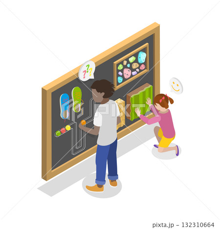 3D Isometric Flat  Illustration of Sensory Development for Autist Kids. Item 1 132310664