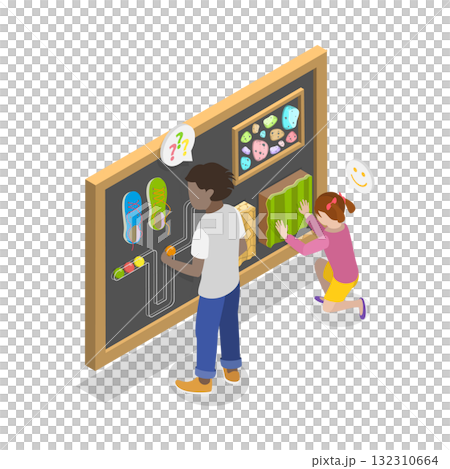 3D Isometric Flat  Illustration of Sensory Development for Autist Kids. Item 1 132310664