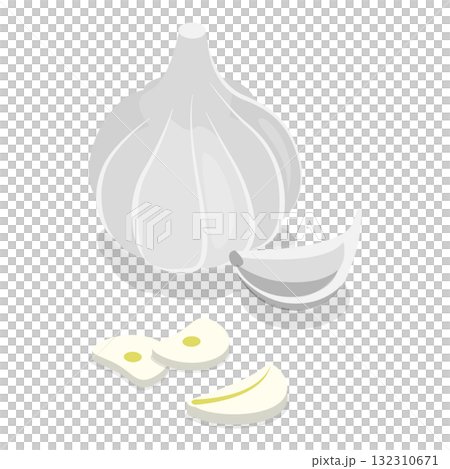 3D Isometric Flat  Set of Fresh Sliced Vegetables. Item 5 132310671