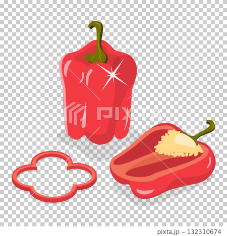 3D Isometric Flat  Set of Fresh Sliced Vegetables. Item 2 132310674