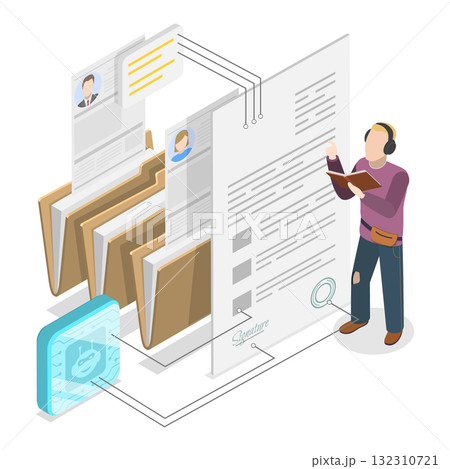 3D Isometric Flat  Illustration of AI and Document Automation. Item 2 132310721