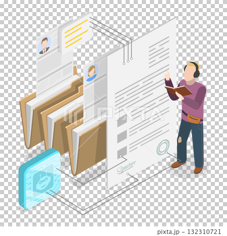 3D Isometric Flat  Illustration of AI and Document Automation. Item 2 132310721