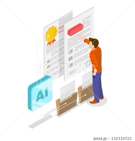 3D Isometric Flat Illustration of AI and Document Automation. Item 1 3D Isometric Flat Illustration of AI and Document Automation. Item 1 132310722