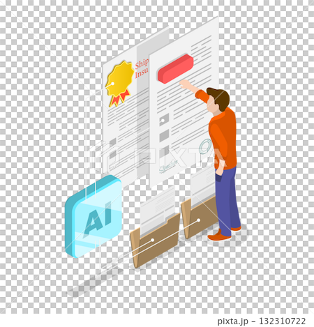 3D Isometric Flat Illustration of AI and Document Automation. Item 1 3D Isometric Flat Illustration of AI and Document Automation. Item 1 132310722