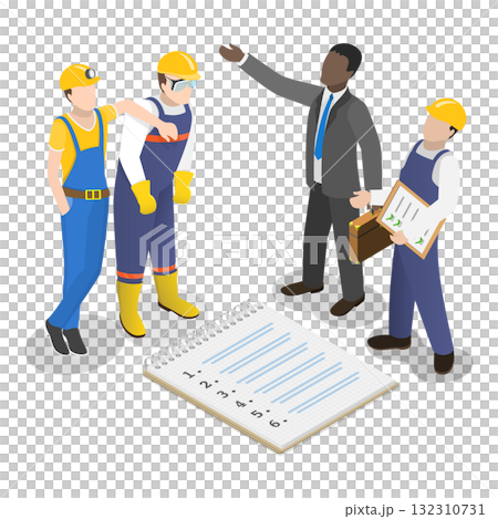 3D Isometric Flat  Illustration of Construction Workers. Item 1 132310731