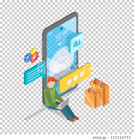 3D Isometric Flat  Illustration of Data Security in E-commerce. Item 2 132310733