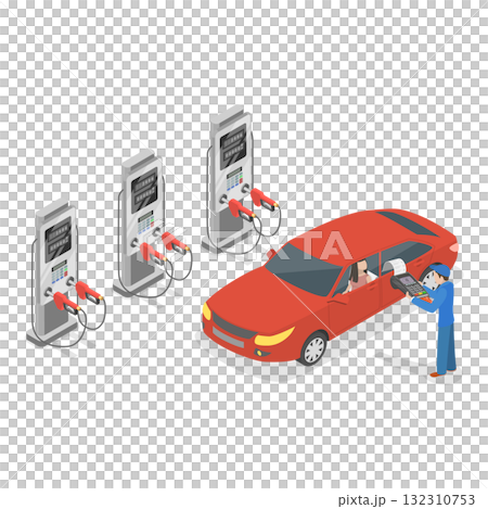 3D Isometric Flat  Illustration of Gasoline Self-service. Item 1 132310753