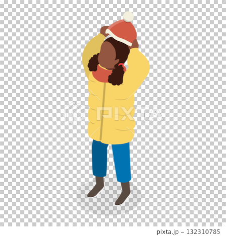 3D Isometric Flat Set of Children Putting Clothes. Item 7 3D Isometric Flat Set of Children Putting Clothes. Item 7 132310785