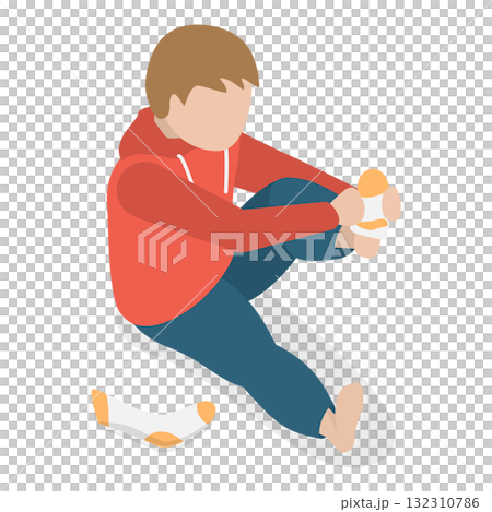 3D Isometric Flat  Set of Children Putting Clothes. Item 6 132310786