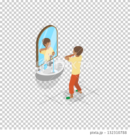 3D Isometric Flat  Illustration of Kids Daily Routine. Item 7 132310788