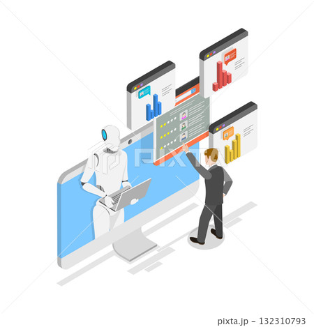 3D Isometric Flat  Illustration of AI In Human Resources. Item 3 132310793