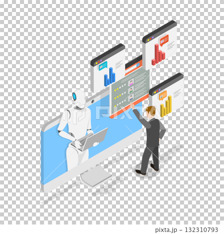 3D Isometric Flat  Illustration of AI In Human Resources. Item 3 132310793