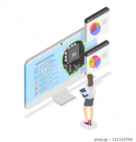 3D Isometric Flat Illustration of AI In Human Resources. Item 2 3D Isometric Flat Illustration of AI In Human Resources. Item 2 132310794